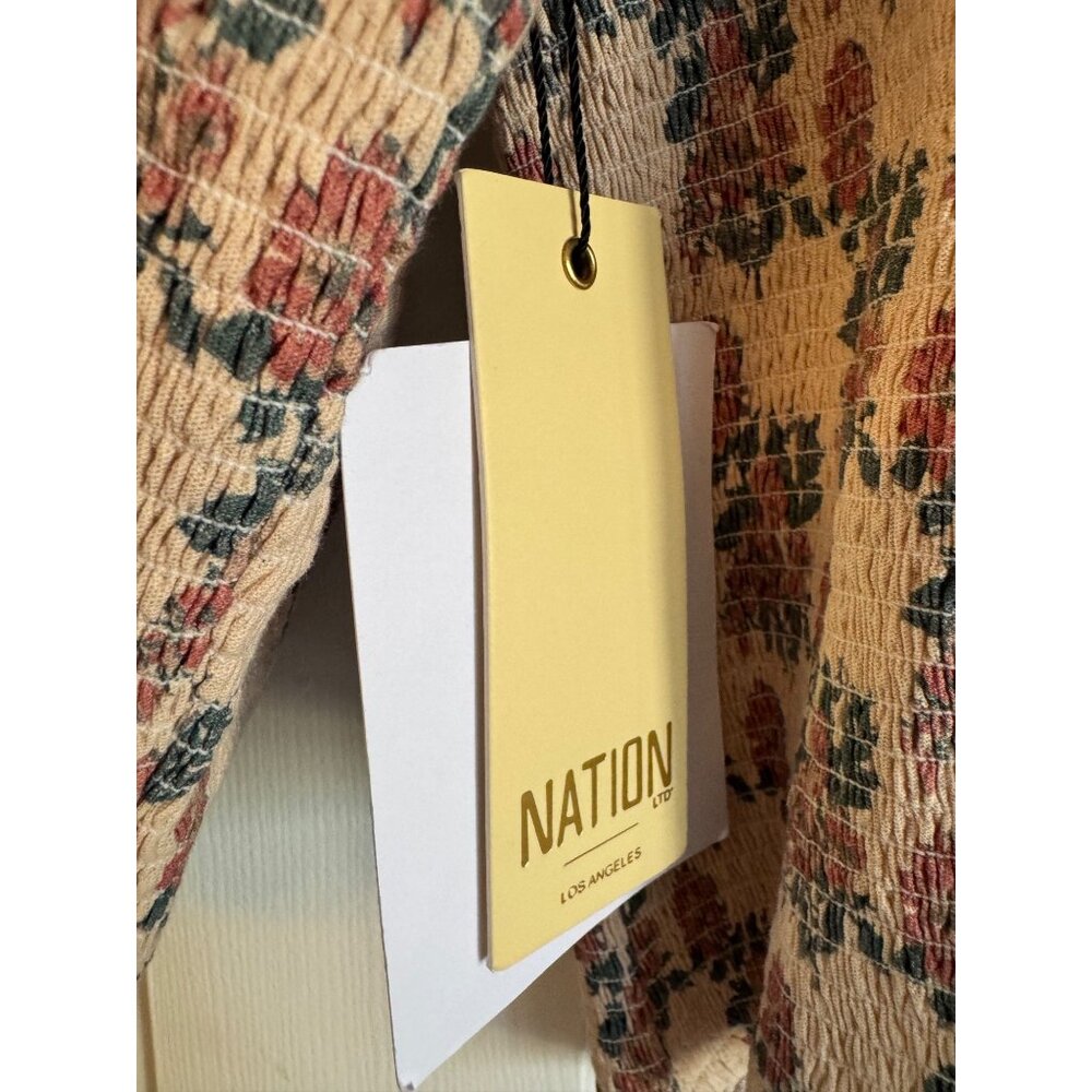 Nation LTD Ily Tee Size Small Smocked Long Sleeve NWT Print $216 - Picture 8 of 11